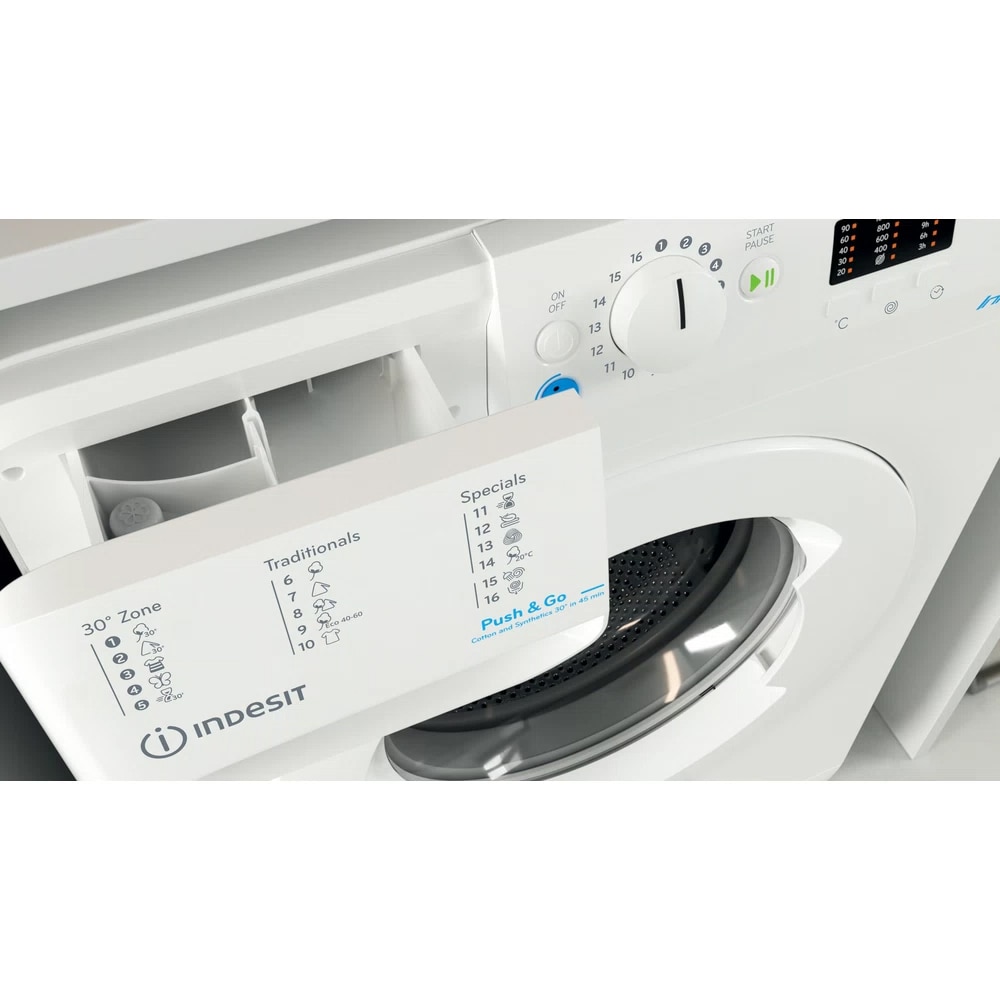 Masina de spalat rufe frontala slim INDESIT BWSA 61051 W EU N, 6 kg, 1000rpm, Clasa F, alb