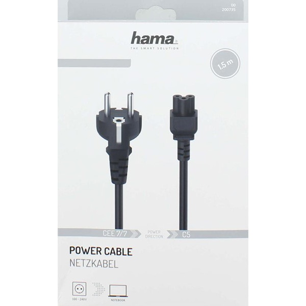 Cablu de alimentare cu 3 pini HAMA 200735, 1.5m, negru