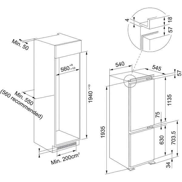 Combina frigorifica incorporabila FRANKE FCB 360 V NE, 306 l, H 193.5 cm, Clasa E