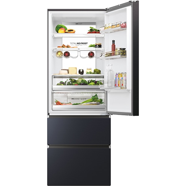Combina frigorifica HAIER HTW7720ENMB, No Frost, 483 l, H 201 cm, Clasa E, Wi-Fi, negru