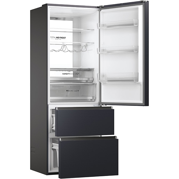 Combina frigorifica HAIER HTW7720ENMB, No Frost, 483 l, H 201 cm, Clasa E, Wi-Fi, negru