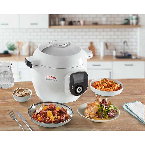 Multicooker TEFAL Cook4Me+ CY851130, 6l, 1600W, 6 programe, aplicatie 150 retete, alb-gri