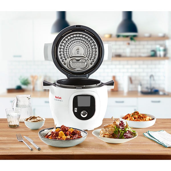 Multicooker TEFAL Cook4Me+ CY851130, 6l, 1600W, 6 programe, aplicatie 150 retete, alb-gri