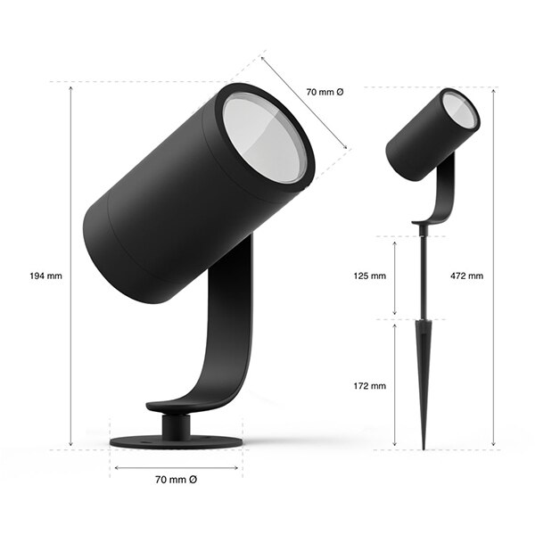 Proiector LED smart PHILIPS Hue 8718696169087, 8W, 600lm, IP65, RGB, negru