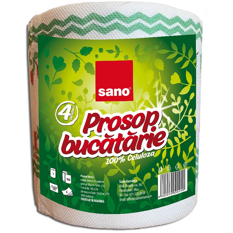 Prosop de hartie SANO Monorola, 4 straturi, 1 rola