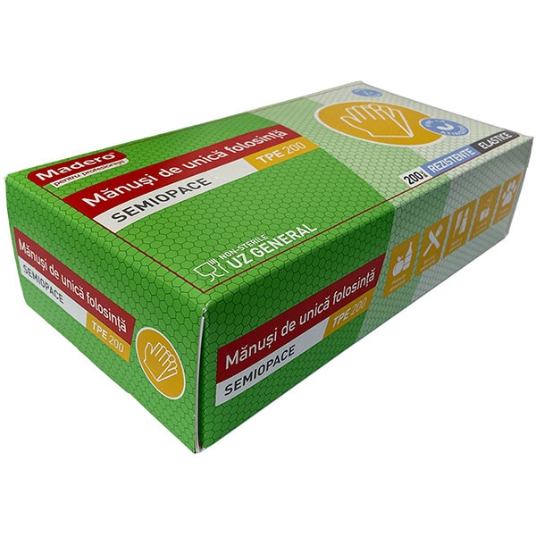 Manusi de unica folosinta MADERO 17303, polietilena TPE, marime universala, 200 bucati