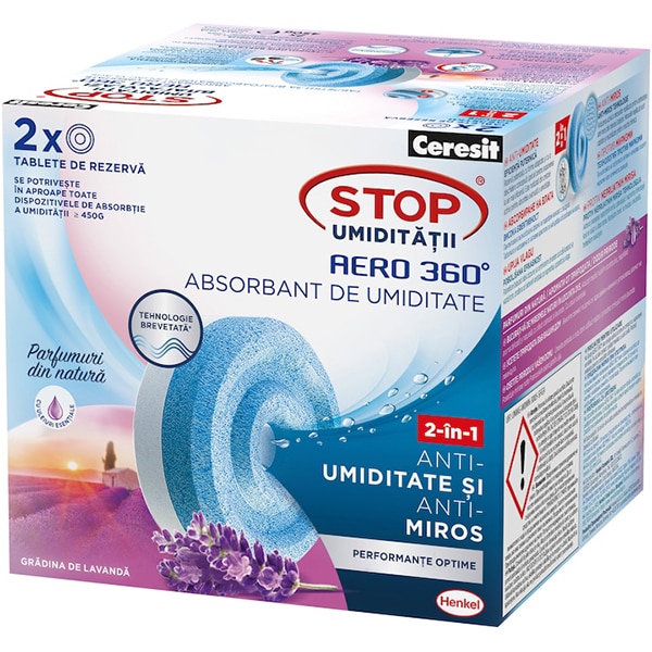 Rezerva absorbant umiditate CERESIT Aero 360 Lavanda, 2 x 450 g