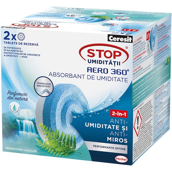 Rezerva absorbant umiditate CERESIT Aero 360 Prospetimea cascadei, 2 x 450 g