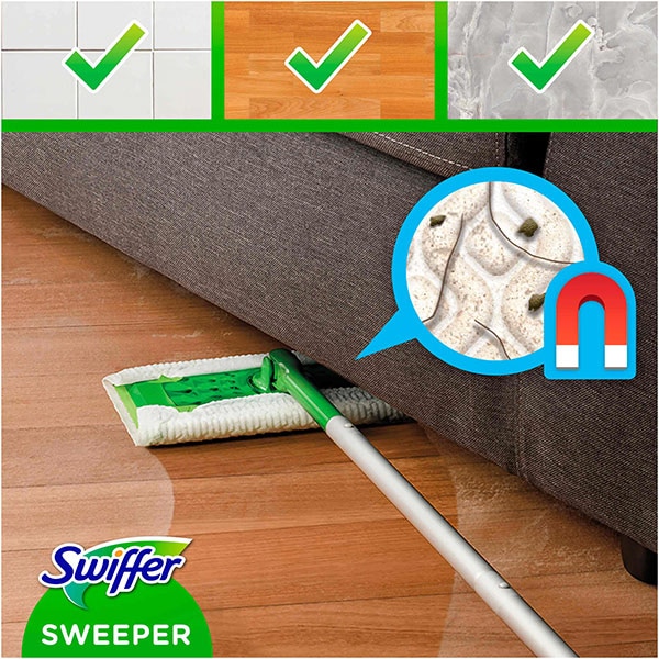 Set mop SWIFFER Dry + Wet, maner telescopic, gri-verde + 11 lavete