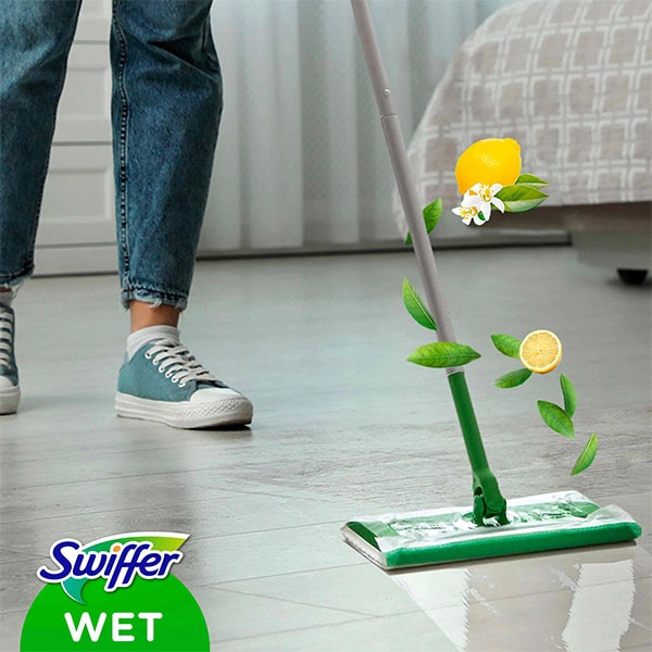 Set mop SWIFFER Dry + Wet, maner telescopic, gri-verde + 11 lavete