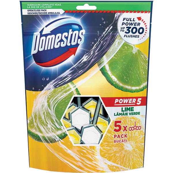 Odorizant toaleta DOMESTOS Power 5 Maxi Pack Lime, 5 x 55g