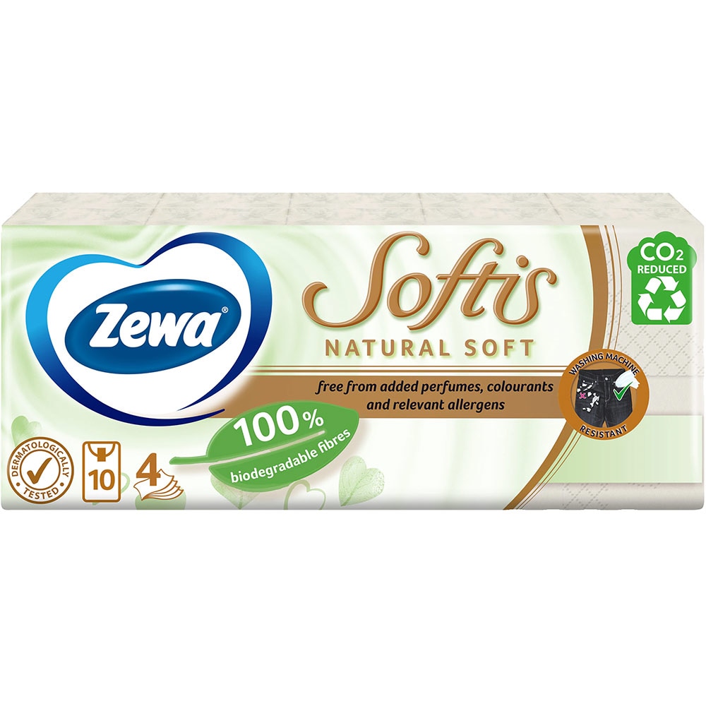 Servetele nazale ZEWA Softis Natural Soft, 4 straturi, 10 pachete x 9 bucati