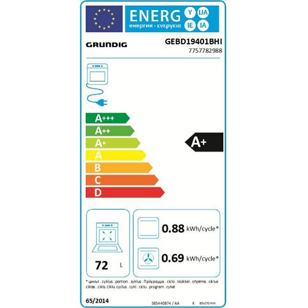 Cuptor incorporabil GRUNDIG GEBD19401BHI, Electric, Autocuratare catalitica, 72 l, Clasa A+, SmartAero Pro, negru