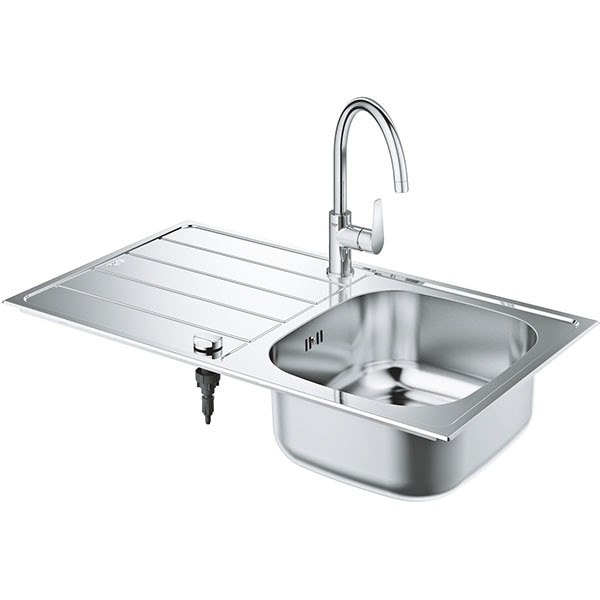 Pachet chiuveta GROHE 31562SD1, 1 cuva, picurator reversibil, inox + baterie Bau 3, argintiu