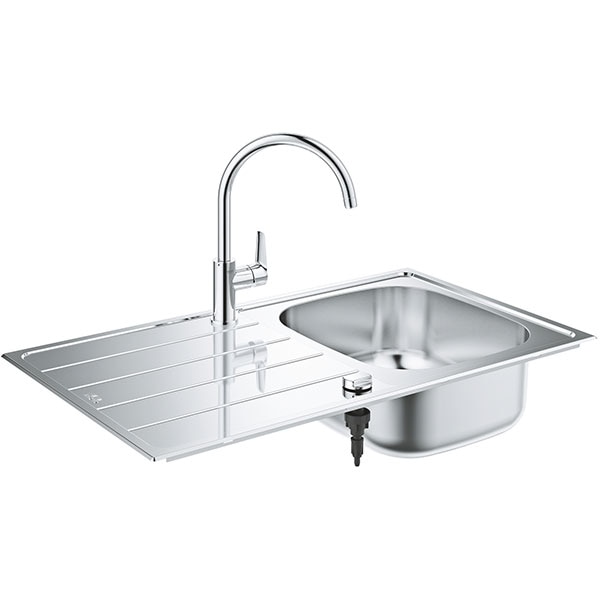Pachet chiuveta GROHE 31562SD1, 1 cuva, picurator reversibil, inox + baterie Bau 3, argintiu