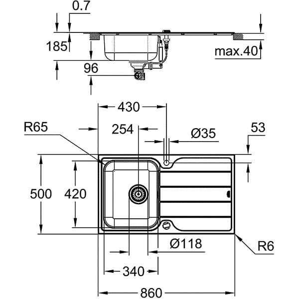 Chiuveta bucatarie GROHE 31571SD1, 1 cuva, picurator reversibil, inox, argintiu