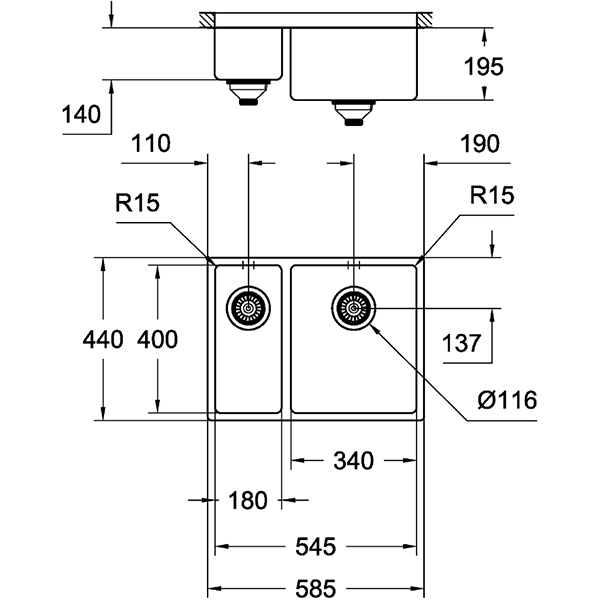 Chiuveta bucatarie GROHE K700 Undermount 31576SD0, 1 1/2 cuve, montare dreapta, inox, inox satinat