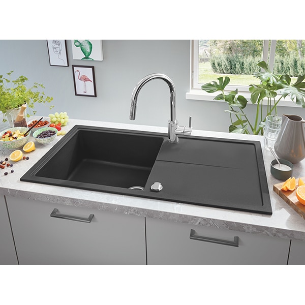 Chiuveta bucatarie GROHE K400 31641AP0, 1 cuva, picurator reversibil, compozit quartz, negru
