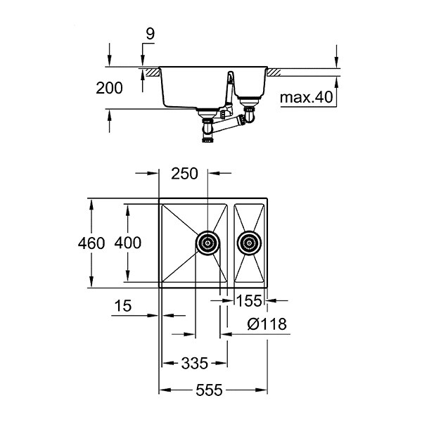 Chiuveta bucatarie GROHE K500 31648AP0, 1 1/2 cuve, compozit quartz, negru