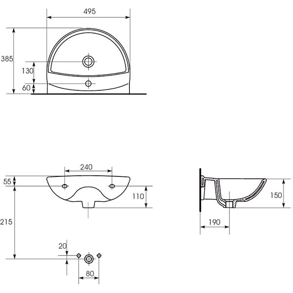 Chiuveta baie ROMSTAL 80CR0241, montare sub blat, 49.5 x 38.5 cm, alb
