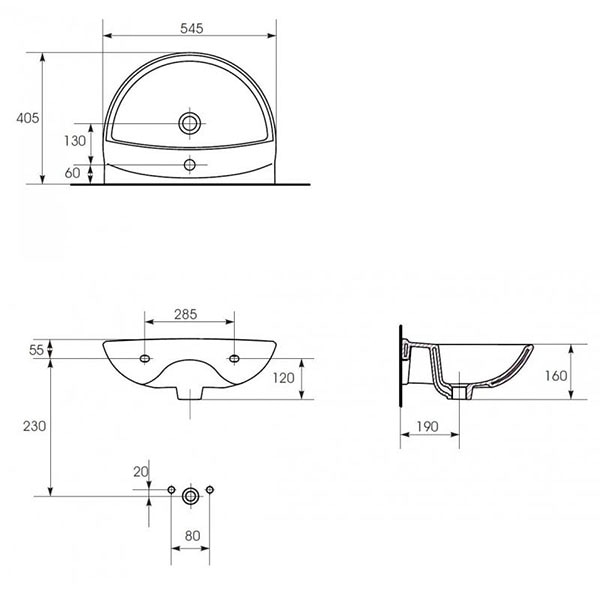 Chiuveta baie ROMSTAL 80CR0242, montare sub blat, 54.5 x 40.5 cm, alb