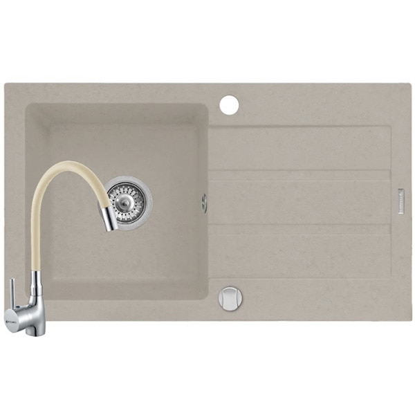 Pachet chiuveta PYRAMIS Altexia Flex, 1 cuva, picurator reversibil, compozit granit + baterie 202100271, bej