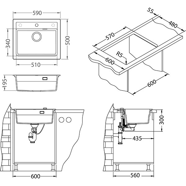 Pachet chiuveta ALVEUS ATROX 30, 1 cuva, compozit granit + baterie GM 240, negru