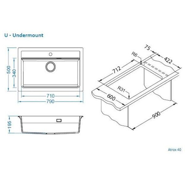 Chiuveta bucatarie ALVEUS Atrox 40 G55, 1 cuva, compozit granit, bej