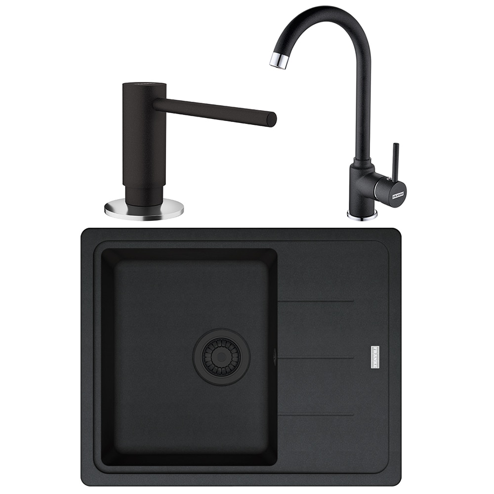 Pachet chiuveta FRANKE BFG 611-62, 1 cuva, picurator reversibil, granit + baterie Pola + Dozator sapun, negru
