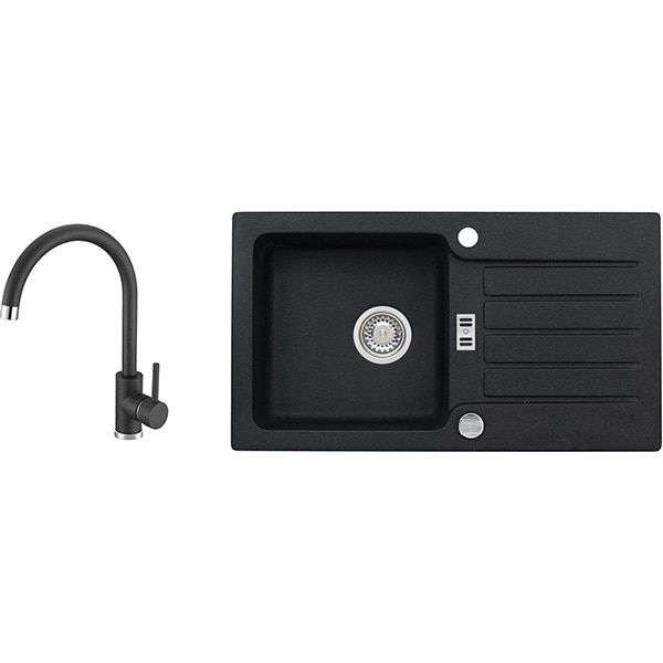 Pachet chiuveta ALVEUS Niagara 30 G91, 1 cuva, picurator reversibil, compozit granit + baterie Kati G91, negru