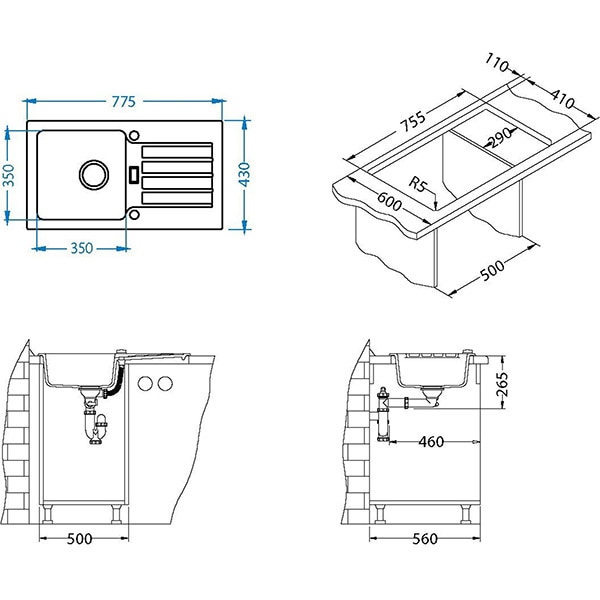Pachet chiuveta ALVEUS Niagara 30 G91, 1 cuva, picurator reversibil, compozit granit + baterie Kati G91, negru