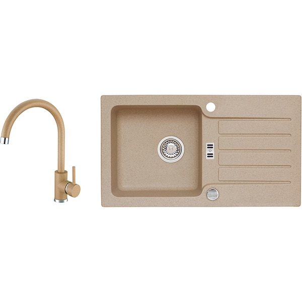 Pachet chiuveta ALVEUS Niagara 30 G55, 1 cuva, picurator reversibil, compozit granit + baterie Kati G55, bej