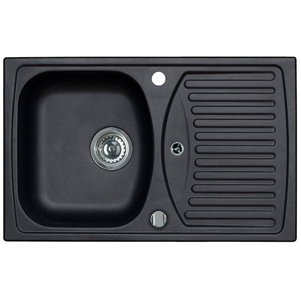 Pachet chiuveta ALVEUS Record 30, 1 cuva, picurator reversibil, compozit granit + baterie GM 210, negru