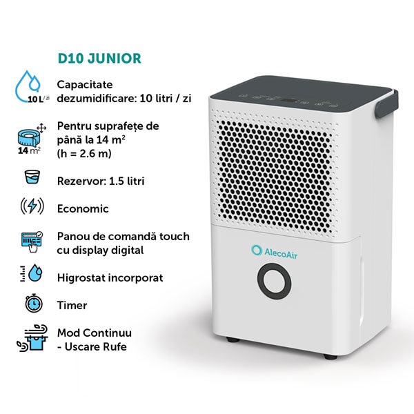 Dezumidificator aer ALECOAIR D10JUNIOR, 10l/zi, 175W, alb
