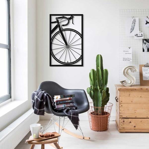 Decoratiune perete Bicycle Wheel, 45 x 70 cm, metal, negru