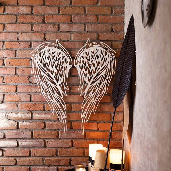 Decoratiune perete Angel Wings, 23 x 50 cm, metal, alb