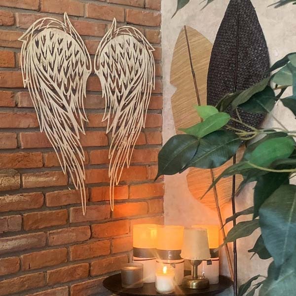 Decoratiune perete Angel Wings, 23 x 50 cm, metal, alb