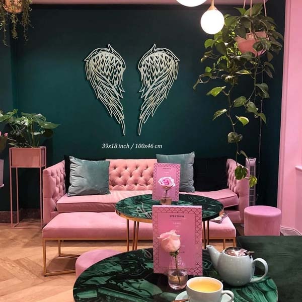 Decoratiune perete Angel Wings, 23 x 50 cm, metal, alb