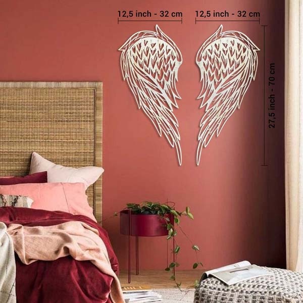 Decoratiune perete Angel Wings, 23 x 50 cm, metal, alb