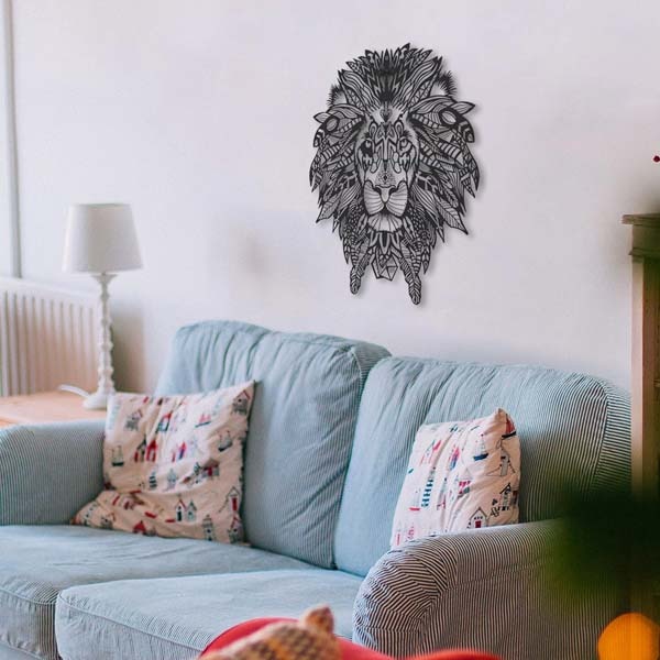 Decoratiune perete Lion, 43 x 49 cm, metal, negru