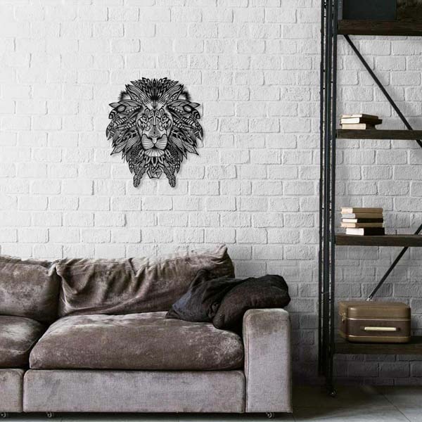 Decoratiune perete Lion, 43 x 49 cm, metal, negru