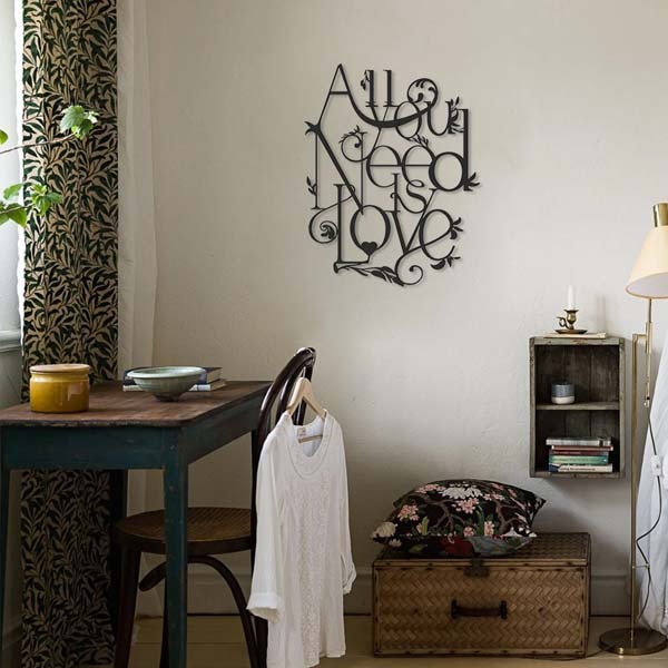 Decoratiune perete All You Need Is Love, 45 x 57 cm, metal, negru