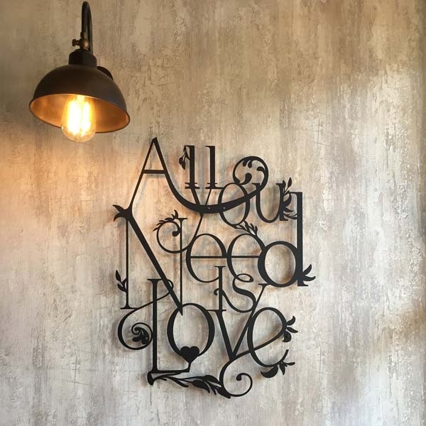 Decoratiune perete All You Need Is Love, 45 x 57 cm, metal, negru