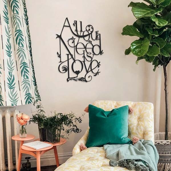Decoratiune perete All You Need Is Love, 45 x 57 cm, metal, negru