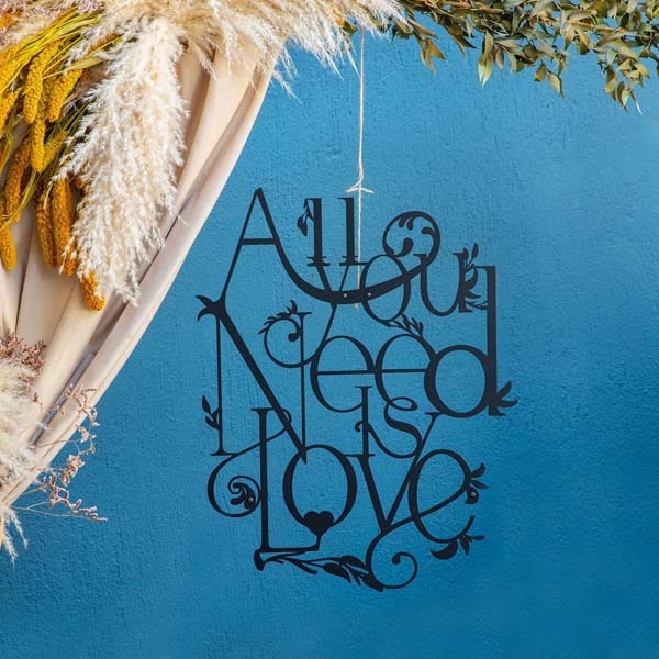 Decoratiune perete All You Need Is Love, 45 x 57 cm, metal, negru