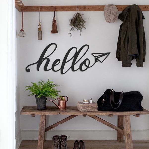 Decoratiune perete Hello Metal, 85 x 31 cm, metal, negru