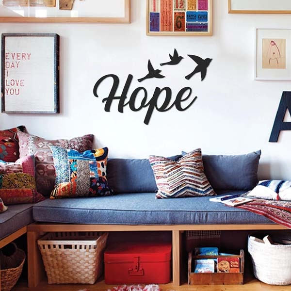 Decoratiune perete Hope, 51 x 25 cm, metal, negru