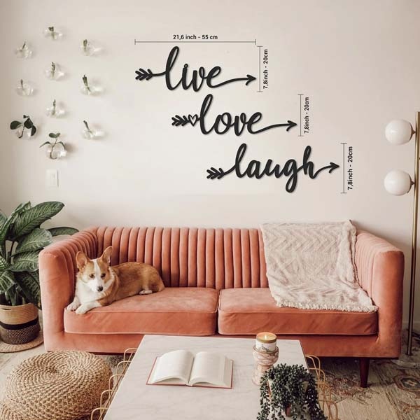 Decoratiune perete Live Love Laugh, 55 x 20 cm, metal, negru