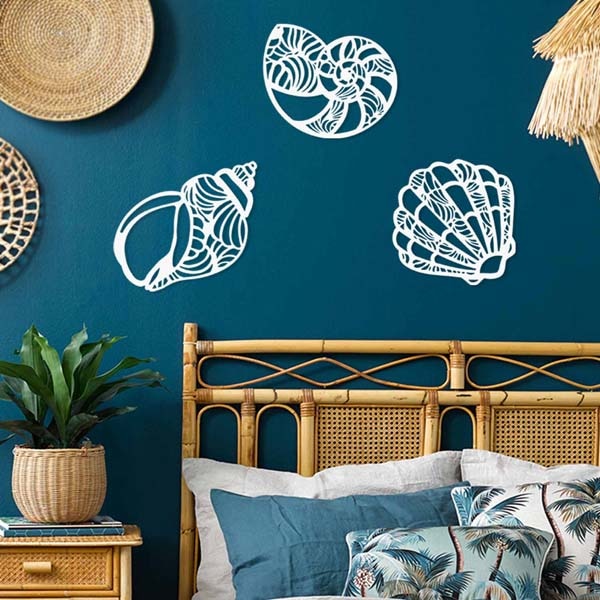 Decoratiune perete Seashell, 32 x 30 cm, metal, albastru