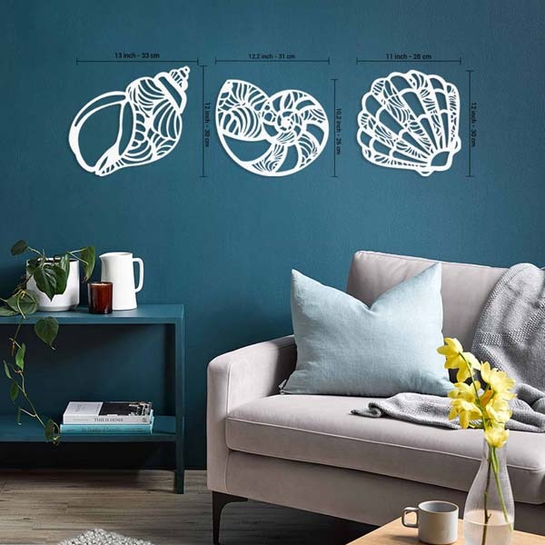 Decoratiune perete Seashell, 32 x 30 cm, metal, albastru